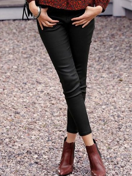 

Plain Zipper Urban Regular Fit Fashion Pants, Black, Pants