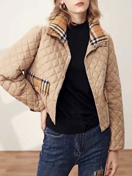 

Shawl Collar Elegant Regular Fit Color Block Fleece Coat, Khaki, Others