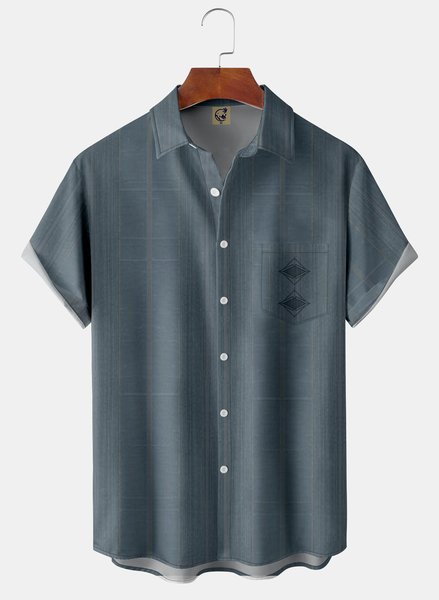 

Moroccan Amazigh Symbol Chest Pocket Short Sleeve Bowling Shirt, Blue, Men Shirts