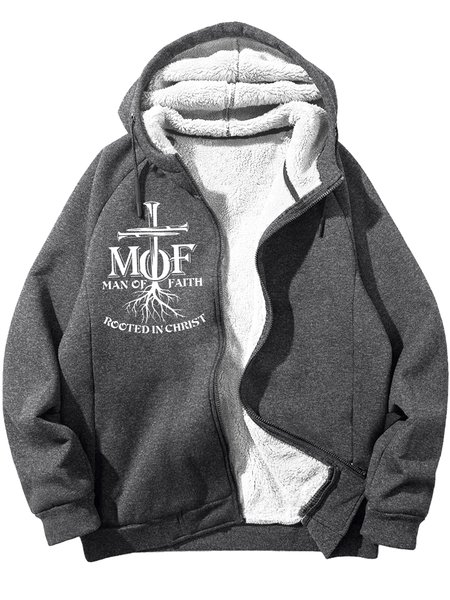 

Men's Mof Man Of Faith Rooted In Christ Text Letters Graphic Print Hoodie Zip Up Sweatshirt Warm Jacket With Fifties Fleece, Deep gray, Hoodies&Sweatshirts