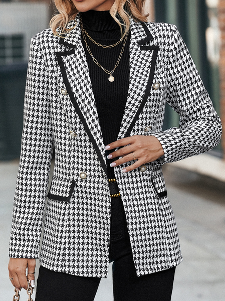 

Urban Houndstooth Lapel Collar Jacket, Black-white, Blazers