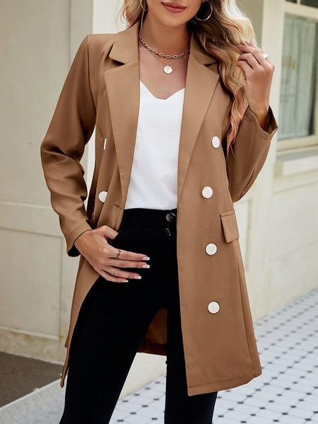 

Urban Plain Belted Blazer, Khaki, Blazers