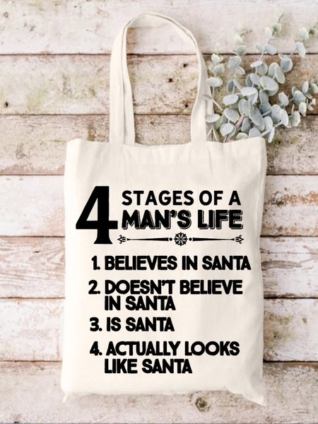 

4 Stages Of A Man's Life Faith Text Letters Casual Shopping Tote Bag, White, Bags