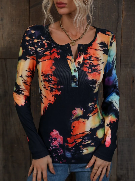 

Tie-Dye Pattern Knitted Casual T-Shirt, Multicolor, T-Shirts