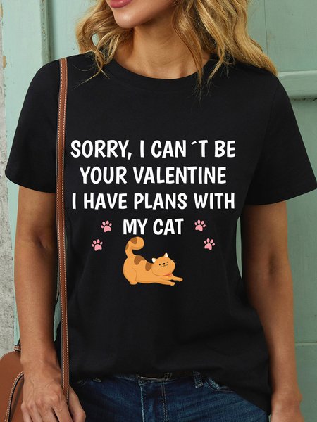 

Lilicloth X Hynek Rajtr Sorry I Can't Be Your Valentine I Have Plans With My Cat Womens T-Shirt, Black, T-shirts