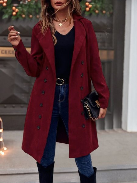 

Casual Loose Cross Neck Christmas Overcoat, Red, Trench Coats