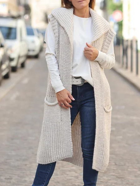

Wool/Knitting Plain Loose Casual Sweater Coat, Apricot, Cardigans