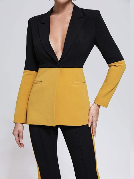 

Lapel Collar Color Block Elegant Long sleeve Blazer, Yellow, Blazers
