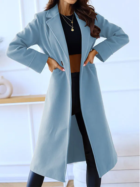 

Shawl Collar Loose Casual Overcoat, Blue, Trench Coats