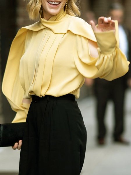 

Long sleeve Regular Fit Plain Others Elegant Blouse, Yellow, Blouses and Shirts