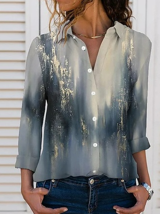 

Casual Ombre Shirt Collar Blouse, Multicolor, Shirts