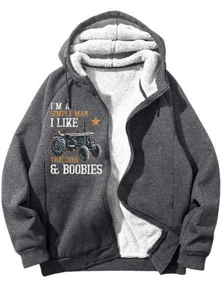 

Men's I Am A Simple Man I Like Tractors And Boobies Funny Text Letters Graphic Print Hoodie Zip Up Sweatshirt Warm Jacket With Fifties Fleece, Deep gray, Hoodies&Sweatshirts