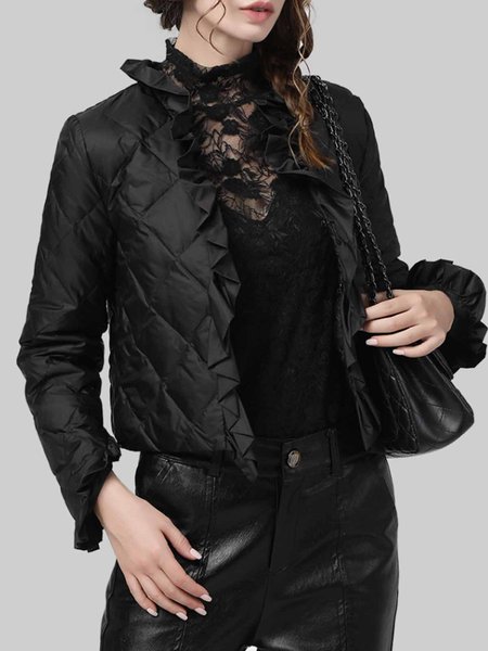 

Plain Urban Flouncing Fleece Coat, Black, Others