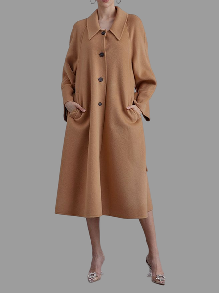 

Loose Shirt Collar Urban Long sleeve Mid-long Overcoat, Khaki, Coats