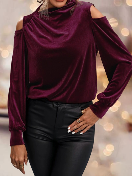 

Urban Crew Neck Plain Velvet Top, Wine red, Tops