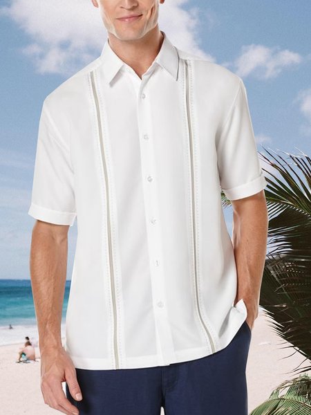 

Striped Short Sleeve Casual Shirt, White, Men Shirts