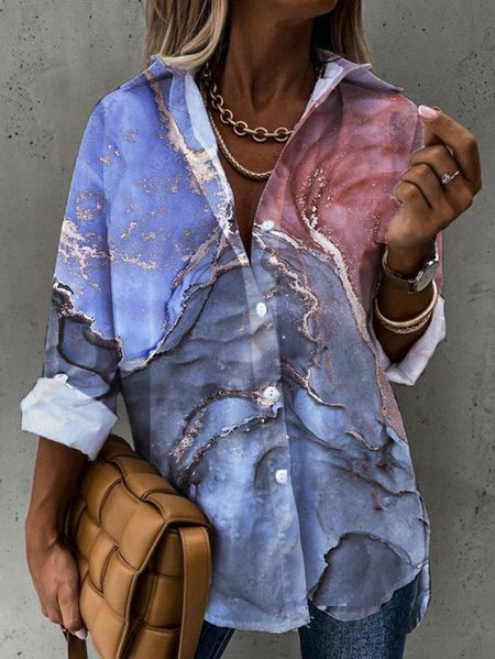 

Ombre Casual Shirt Collar Blouse, Multicolor, Shirts & Blouses