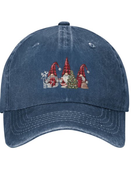 

Three Christmas Santas With Gift Festival Graphic Adjustable Hat, Navy blue, Hats
