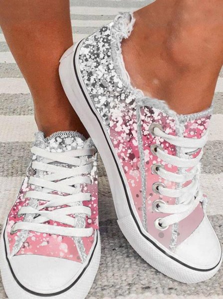 

Pink Gradient Print Breathable Sneakers, Women Shoes