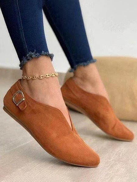 Vintage Casual V Buckle Flat Shoes
