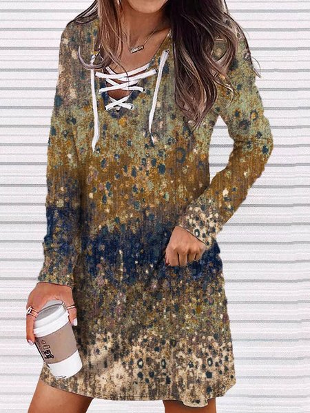 

Cotton-Blend Loose Color Block Casual Dress, Multicolor, Dresses