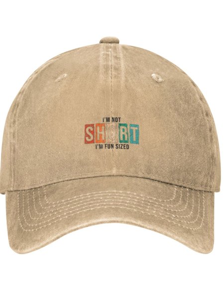 

I Am Not Short I Am Fun Sized Funny Text Letters Adjustable Hat, Khaki, Hats