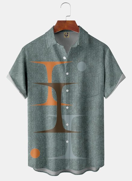 

Mid Century Chest Pocket Short Sleeve Bowling Shirt, Blue, Men Shirts