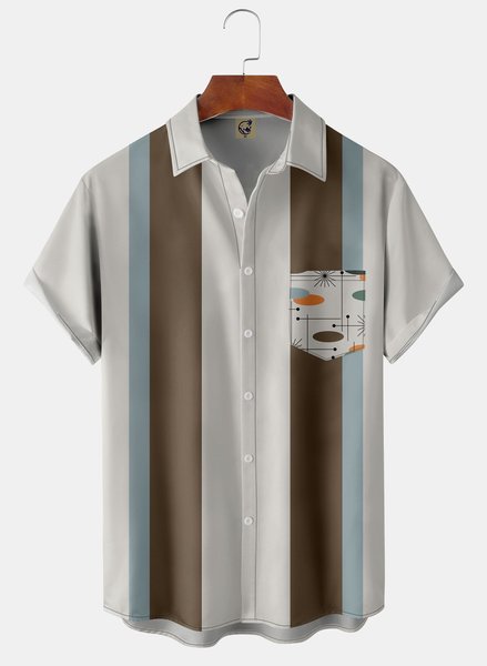 

Mid Century Geo Chest Pocket Short Sleeve Bowling Shirt, Off white, Men Shirts