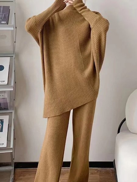 

Long sleeve Half Turtleneck Simple Loose Sweater, Camel, Pullovers