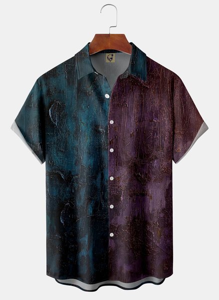 

Abstract Oil Painting Chest Pocket Short Sleeve Casual Shirt, Green, Men Shirts