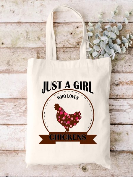 

Lilicloth X Jessanjony Just A Girl Who Loves Chicken Animal Graphic Casual Shopping Tote Bag, White, Bags