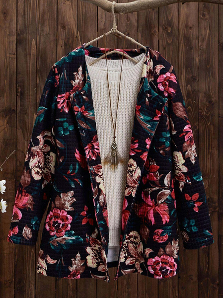 

Casual Floral Print Open Front Coat Without Sweater, Multicolor, Coats