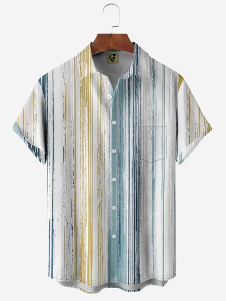 

Abstract Oil Painting Chest Pocket Short Sleeve Casual Shirt, White, Men Shirts