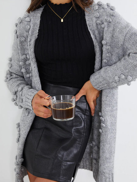 

Casual Plain knitting Sweater Coat, Gray, Outerwear