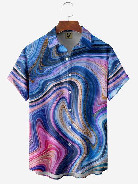 

Abstract Fluid Acrylic Chest Pocket Short Sleeve Casual Shirt, Blue, Men Shirts