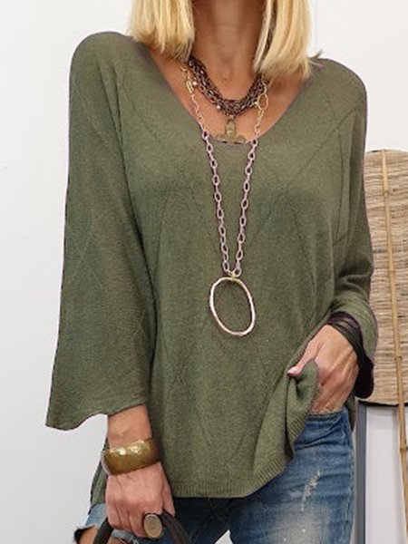 

Casual Plain Wool/Knitting Regular Fit V Neck Sweater, Green, Sweaters