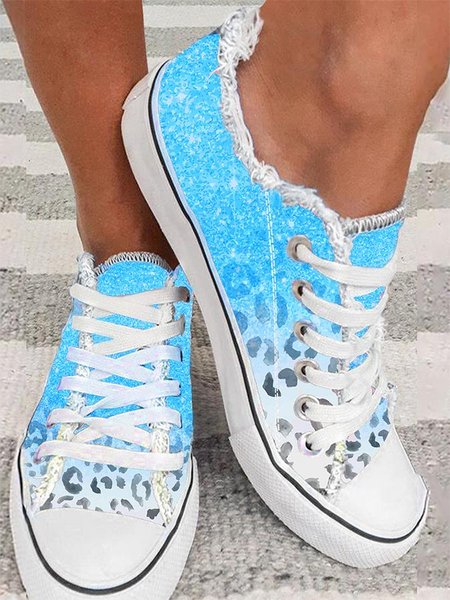 

Blue Gradient Leopard Print Breathable Sneakers, White-blue, Sneakers