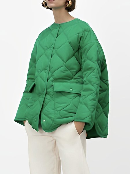 

Loose Crew Neck Urban Long Sleeve Plain Coat, Green, Others