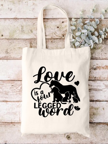 

Love Is A Four Legged Word Animal Graphic Casual Shopping Tote Bag, White, Bags