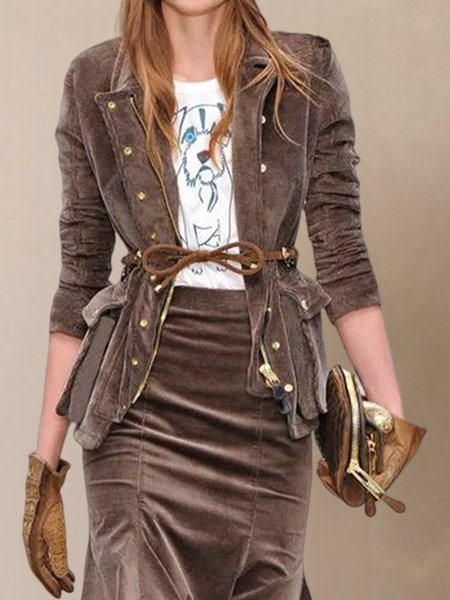 

Plain Lapel Collar Regular Fit Urban Long Sleeve Jacket, Cameo brown, Jackets