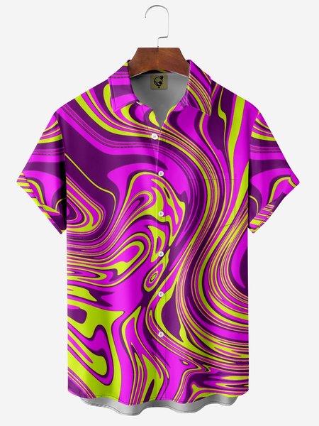 

Abstract Fluid Acrylic Chest Pocket Short Sleeve Casual Shirt, Purple, Men Shirts