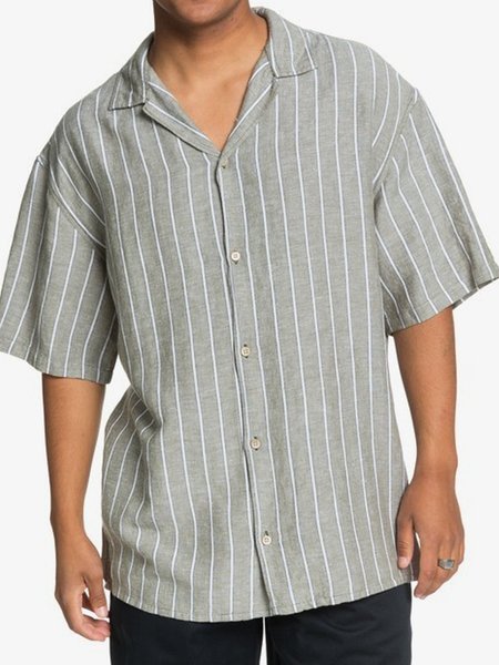 

Striped Short Sleeve Camp Shirt, Gray, Men Shirts