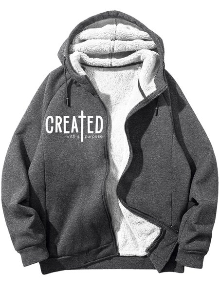 

Men's Created With A Purpose Belief Positive Energy Text Letters Graphic Print Hoodie Zip Up Sweatshirt Warm Jacket With Fifties Fleece, Deep gray, Hoodies&Sweatshirts