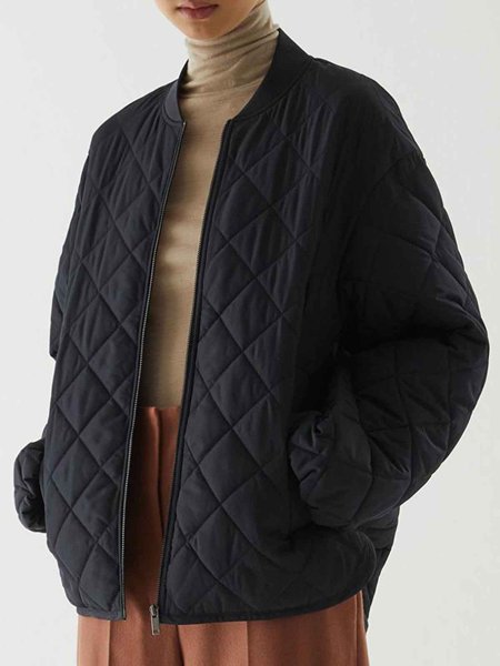 

Crew Neck Plain Loose Urban Fleece Coat, Black, Others