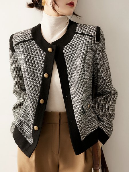 

Long sleeve Color Block Crew Neck Elegant Jacket, Black, Jackets