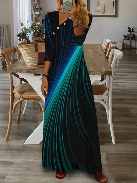 

Color Block Casual Cotton-Blend Asymmetrical Dress, Multicolor, Dresses