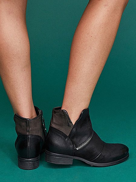 

Vintage Plus Size Side Zipper Decor Split Joint Ankle Boots, Black, Boots