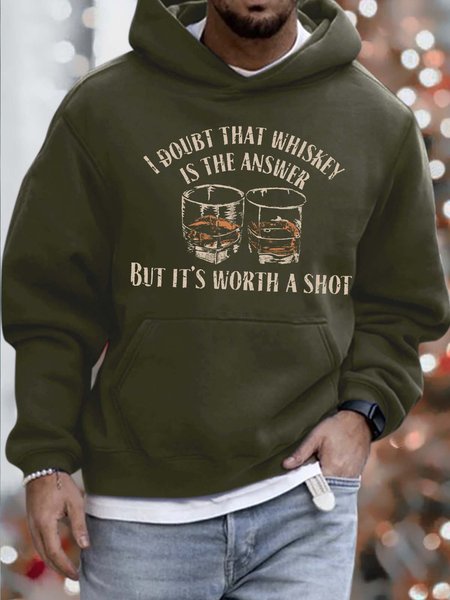 

Men’s I Doubt That Whiskey Is The Answer But It’s Worth A Shot Text Letters Casual Hoodie Loose Sweatshirt, Army green, Hoodies&Sweatshirts