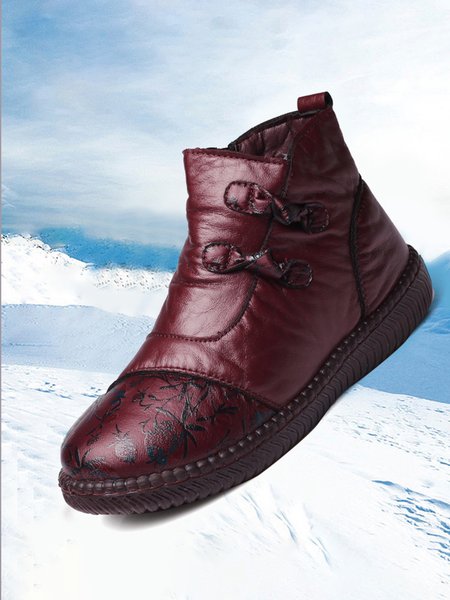 

Women's Ethnic Comfy Sole Side Zip Warm Lined Ankle Boots, Red, Women Shoes