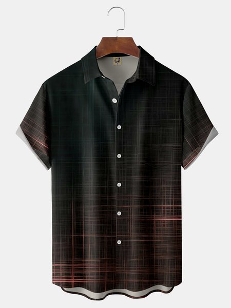 

Abstract Stripe Chest Pocket Short Sleeve Casual Shirt, Black, Men Shirts